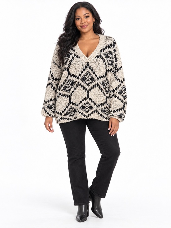 HYFVE Sweaters - HYFVE Textured Geometric Button Front Cardigan Cream Black Size Large Boho